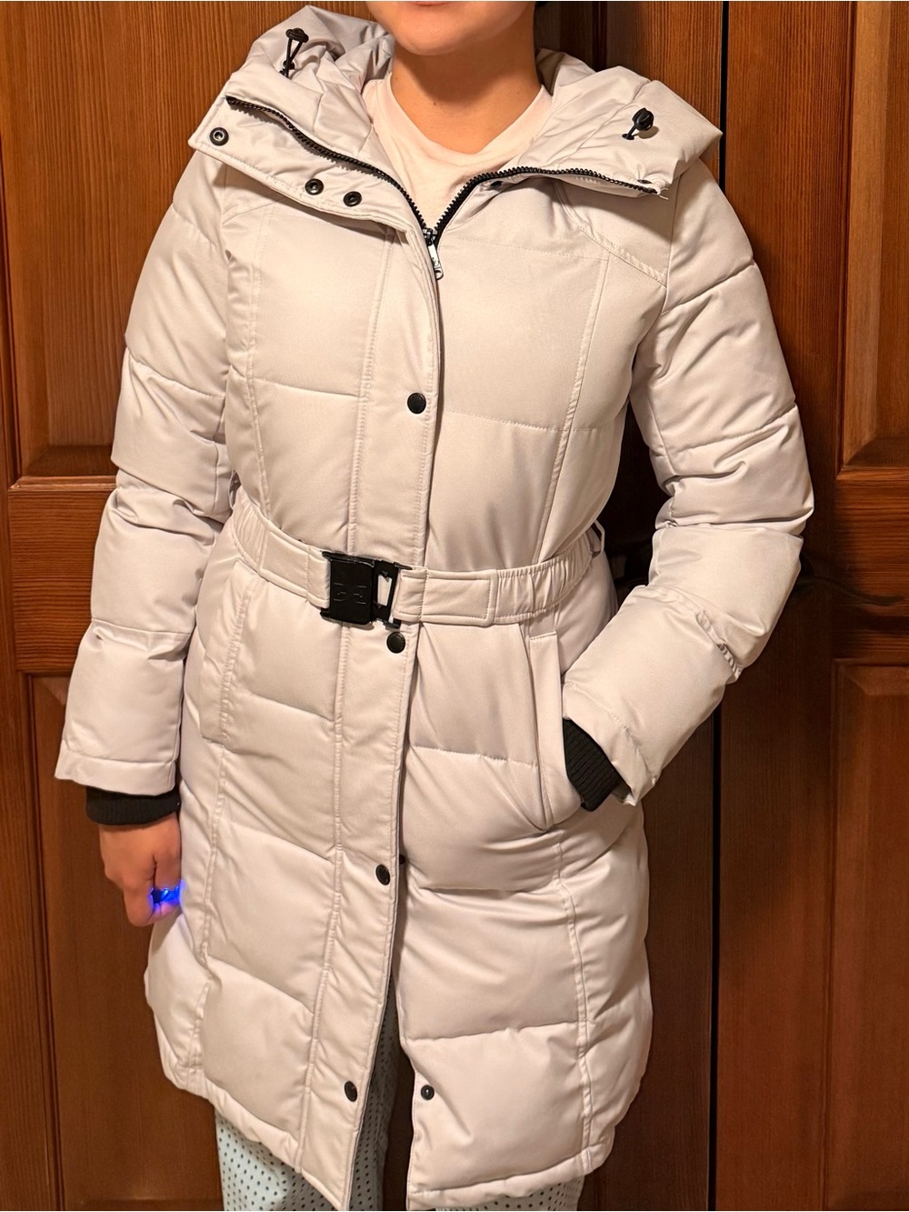 Women’s Light pink Quilted Belted Puffer Coat
